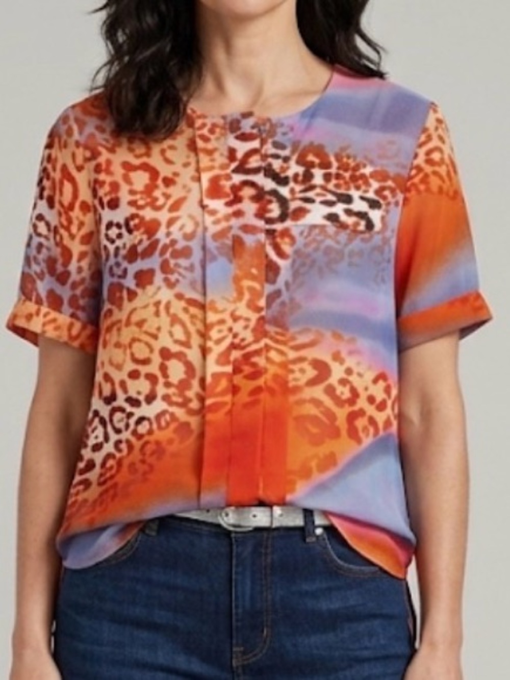 W118 by Walter Baker Abstract Mixed Pattern Sheer Top M